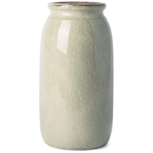 VICTOR & TERESA Rustic Green Vase for Home Decor, Ceramic Vases for Flowers, Modern Farmhouse Decorative Vases for Pampas Grass,Table Accent, Mantel, Living Room,Bookshelf, Centerpieces, 8'' - color: Green, size: Medium-8''