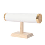 Jewelry bracelet Display T-Bar Stand 9 inch White PU Bracelet Holder with Gold Metal Ends 1-Tier Jewelry Organizer with Natural Pine Base, Bangle & Watch Display for Retail & Vanity - color: Round PU White