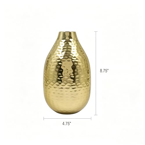Hosley's 8.75" High Gold Finish Hammered Metal Vase. Ideal Gift for Floral Arrangements Weddings, Special Events, Aromatherapy,Spa, Reiki, Meditation O4 - color: Gold 5