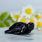 Artistone 2" Gemstone Sea Turtle Figurine, Hand Carved Natural Crystal Healing Animal Hawksbill Sculpture Paperweight Home Office Decor (Black Obsidian) - color: Black Obsidian