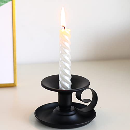 Taper Candle Stick Holder, Set of 2 Retro Iron Candlestick Holders Candlelight Dinner Stand for Wedding Dinning Party Table Home Decoration (Black)