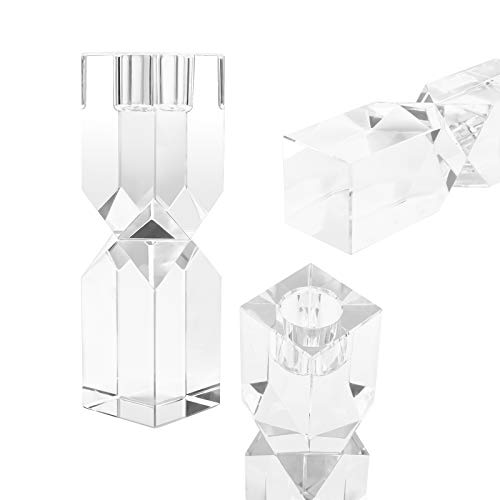 Crystal Candle Holders Set of 3, Clear Taper Candle Holder Decor, Table Centerpieces for Home Party and Wedding Decoration(3.9''/5.9''/7.9'' Height)