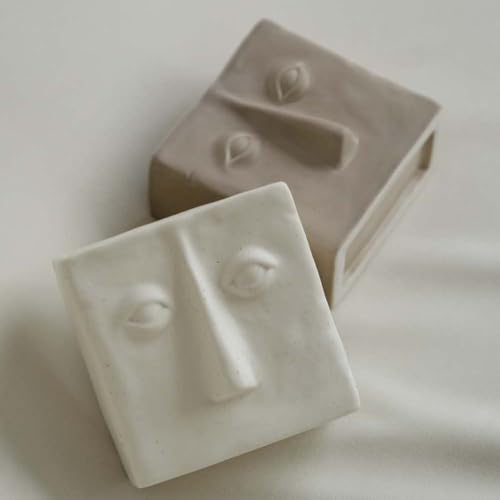 WENSHUO Abstract Square Face Pen Holder, Modern and Minimalistic Desk Accessories (Crème) - color: Crème