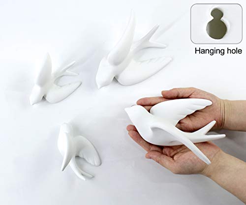 FANWNKI Ceramic Flying Birds Sparrows Wall Mount Hanging Decor White-Set of 4 - size: Set