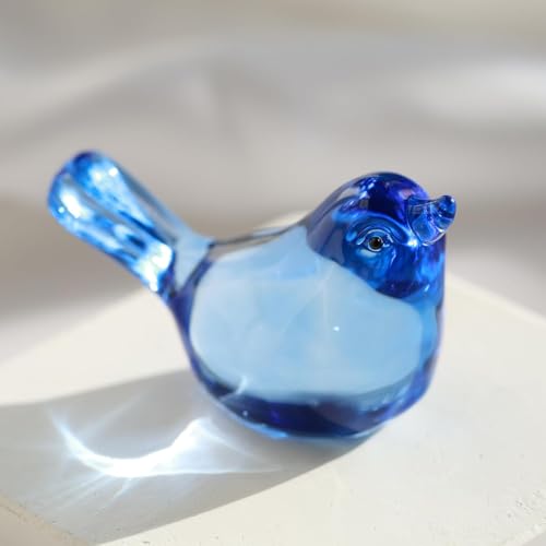 kanpura 2 Pack Glass Bird Statues Crystal Bird Figurines Handmade Modern Animal Statue Ornament for Living Room, Bedroom, Office Desktop, Cabinets(Dark Blue) - color: Blue