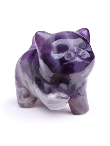 Top Plaza Amethyst Crystal Cute Cat Figurine Gifts Carved Healing Lucky Home Decor Natural Gemstone Cats Collectibles Pocket Sculpture for Cat Lovers - color: Amethyst