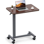 WOTURE Adjustable Overbed Table with Wheels, Pneumatic Height Adjustment, Ideal for Hospital Use or At Home as Bed Tray, Standing Desk, Bedridden & Mobility Needs, Walnut - color: Walnut