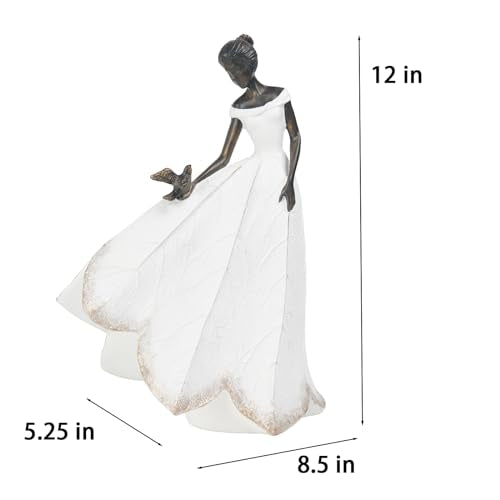 Guichifun Fairy Statue Collection Home Decoration - White Leaf Angel Girls with Bird Resin Home Decor for Outdoor or Indoor Outdoor Yard Decorations Figurines Retirement Gift 8.5 x 5.25 x 12 Inch - color: White-bird, size: Large