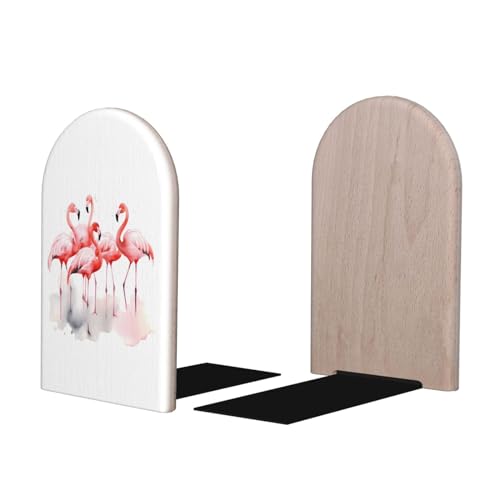 Flamingos Watercolor Painting L-Shaped Book Ends 1 Pair Wood Bookends Book End Supports for Heavy Book Shelf Holder Home Decorative - color: Flamingos Watercolor Painting