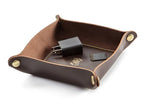 USA Handmade Premium Leather Valet Tray, Folds Flat! Dice Rolling Basket and Organizer with Brass Rivets (Brown Gold, Medium) - color: Brown Gold, size: 5" x 5" x 2"