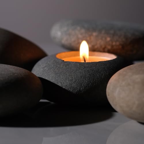 Handmade Pebble Tea Light Candle Holder 2 Pcs Handcrafted Tealight Holder for Zen Garden, Altar, Mantle, Desk, Table, Shelf