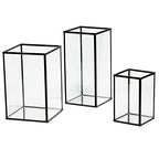yshengood Large Glass Hurricane Candle Holder Set of 3 PCS, Black Frame and Glass Hurricane Candleholders - size: 3-Piece Set (3 Large)