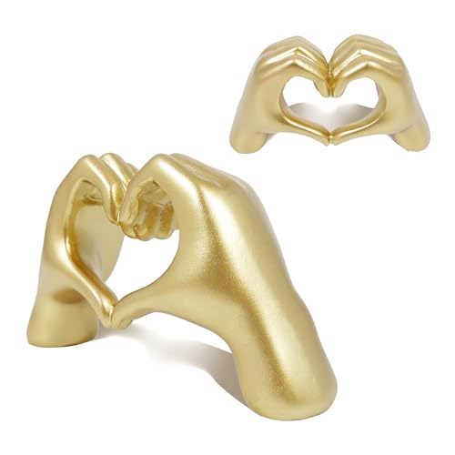Gold Heart Hands Statue, Hand Hearts Sculpture, Modern Table Shelf Accessories Decor, I Love You Ornament, Miniature 5.5'' x 3'' - color: Gold, size: 5.5 x 3 x 1.5