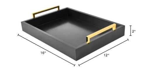 16"x12" Serving Trays with Handles, Black Decorative Serving Tray, Ottoman Trays for, Living Room, Bathroom, and Outdoors Decorative Trays (Black) - color: Black