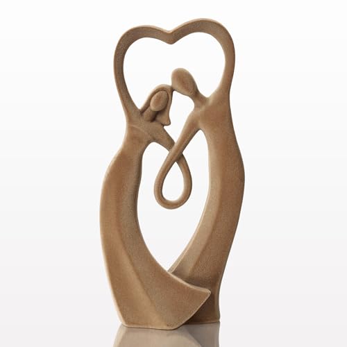 Velvet Flocked Couple Sculpture, Flocked Statue Modern Abstract Art Figurine for Anniversary, Wedding Gift, Home, Living Room, Bookshelf, Office Decor (Brown) - color: Couple01-brown