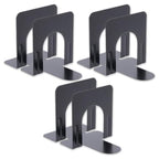 1InTheOffice 3 Pack Heavy Duty Black Metal L-Shaped Non-Skid Bookends for Heavy Books, 6 Pieces