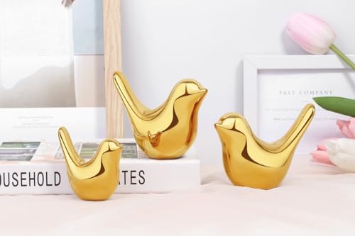 LAIDANLA Small Birds Statues Golden Modern Style Home Decor Birds Small Animal Sculpture for Living Room Office Desktop Shelf Coffee Table Bedroom（2pcs） - color: A-golden