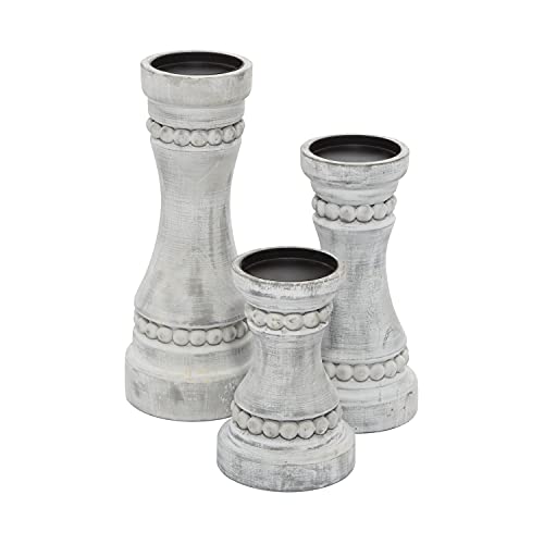 Deco 79 Wood Solid Candle Holder, Set of 3 12", 9", 7"H, Gray - color: Gray, size: S/3 12", 9", 7"H