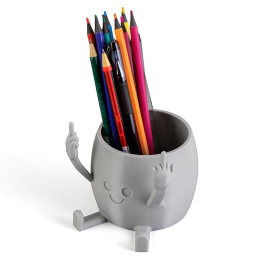 Funny Pen Holder, Middle Finger Figurine Pencil Holder for Office Desk Decor, 3D Printed, grey, Durable and Fun Gift Idea - color: Gray, size: Hand Gesture