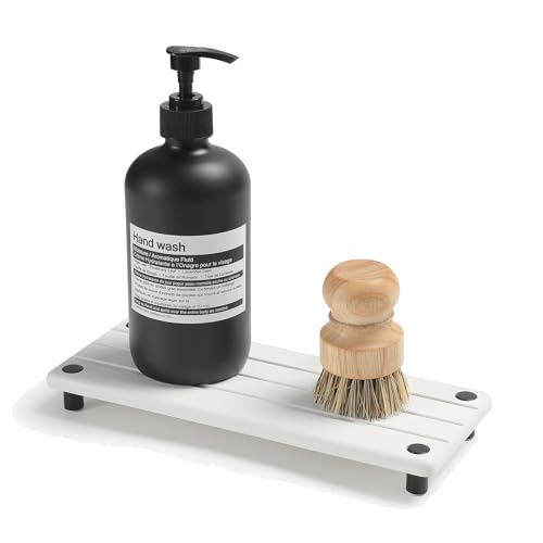 Razborci Instant Dry Sink Caddy Kitchen Sink Organizer, Quick Drying Diatomaceous Earth Stone Sink Tray Sponge Holder Soap Dish, Bathroom Countertop Vanity Dispenser Toothbrush Bottle, White, 10" x 4" - color: 1. White, size: 10" x 4" x 1"