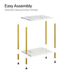 HOOBRO End Table, Small Side Table, Nightstand with 2-Layer Storage Shelves, Sofa Table for Small Spaces, Living Room, Bedroom, Stable Frame, Easy Assembly, Gold and Marble DM09BZ01 - color: Marble + Gold