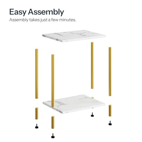 HOOBRO End Table, Small Side Table, Nightstand with 2-Layer Storage Shelves, Sofa Table for Small Spaces, Living Room, Bedroom, Stable Frame, Easy Assembly, Gold and Marble DM09BZ01 - color: Marble + Gold
