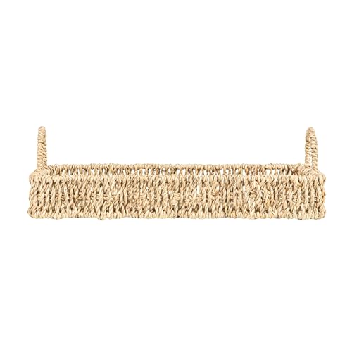 Household Essentials Woven Seagrass Scalloped Rectangular Trays, Set of 2, Natural - color: Natural Seagrass, size: 16" x 11.5" x 4.8"