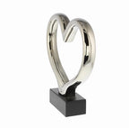 Deco 79 Ceramic Heart Decorative Sculpture Home Decor Statue with Black Base, Accent Figurine 13" x 3" x 12", Silver