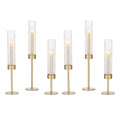 Garvee Gold Hurricane Candle Holders Set of 6, Taper Candlestick Holders with Ribbed Glass Cylinder Sleeves, Elegant Table Centerpiece for Wedding, Birthday, Christmas, Home Decor - size: 6