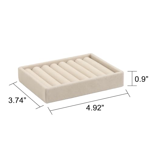 Frebeauty Small Jewelry Tray Set,Velvet Ring Organizer,Stackable Jewelry Organizer Tray,Mini Jewelry Drawer Organizer,4.92 x 3.74 x 0.9 Inches,7 Slots Ring Tray for Women(Set 2,Beige) - color: Beige, size: 7 Slots Set 2