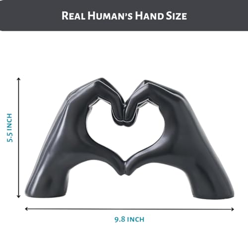 Heart Hands Sculpture Gift, Black Love Gesture Statue, Home Table Decor, Finger Love Sign, Heart Shape Figurine, Cute Friendship Bracelet Holder (Black) - color: Black