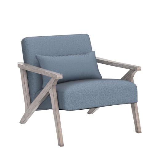 INZOY Mid Century Modern Chair with Wood Frame, Upholstered Armchair with Waist Cushion, Accent Chair for Living Room Bedroom Apartment, Easy Assembly, Blue - color: Blue