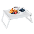 Bamboo Bed Tray Table with Folding Leg, Breakfast in Bed Tray for Eating,Kitchen Serving, Food, Sofa, Snacking or Working, Laptop Desk Dinner(1, White) - color: White