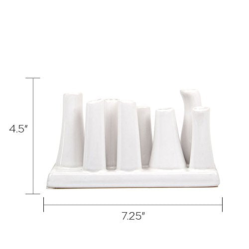 Chive - Pooley 2, Ceramic Flower Vase, 8-Tube Shape (White) - color: White