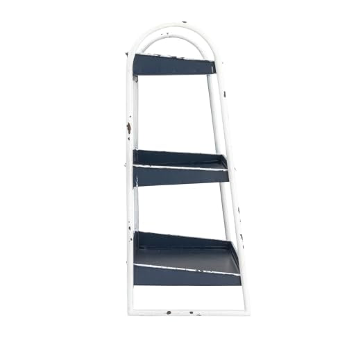 Creative Co-Op Heavily Distressed 3-Tier Metal Tray with White Frame & Rim, Navy - color: Navy