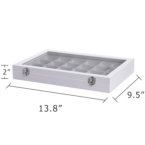 Frebeauty Jewelry Organizer Tray with Clear Lid 24 Grid Velvet Drawer Insert Jewelry Storage box with Transparent Glass lid Jewelry Display Case with Lock Gifts for Girls Women (White, 24 Grid) - color: White, size: 24 Slots