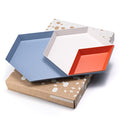 LINE+ARC Hand-Painted Metal Nesting Trays (Set of 3 ModTrays, Tomato & Blue Oat) for Mid-Century Modern Coffee Table Entryway Stacking Geometric Trinket Valet Catchall Vanity Jewelry Ottoman - color: Tomato & Blue Oat