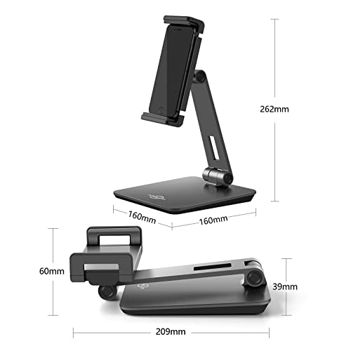 KABCON Tablet Stand,Tightness Adjustable Aluminum Alloy Tablet Stand for Desk, 360° Swivel Foldable Tablets Stands Dock for 4''-14''Tablets/Phone, iPad Series,Samsung Galaxy Tabs,Kindle Fire,Etc. - color: Grey