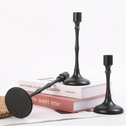 Black Taper Candle Holders Set of 3, Candlestick Holders for Table Centerpiece, Vintage Candle Holders for Dinning Wedding Party Halloween Home Decor - color: Black