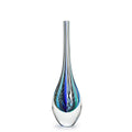 Ca D Oro Small Drop Glass Vase Boho with Blue/Green Canes Hand Blown Murano-Style Art Glass - Model Tall - color: Blue