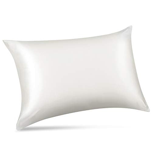 ALASKA BEAR Silk Pillowcase for Hair and Skin, Grade 6A 100% Mulberry Silk Pillow Cases Standard Size for Bliss Sleep with Random Color Scrunchy Gift Set Better Than Poly Satin, 1pc, Ivory White - color: White Ivory, size: Standard 20''x26''