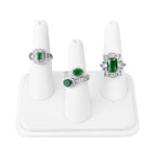 MOOCA Deluxe Leatherette 2 Pcs Set 3-Ring Organizer for Showcase Display Ring Finger Holder Jewelry Display Stands Showcase Jewelry Storage Counter, White PU Leatherette, 4 W x 3 1/4 D x 2 3/8 H inch - color: White Faux Leather, 3 Rings x 2