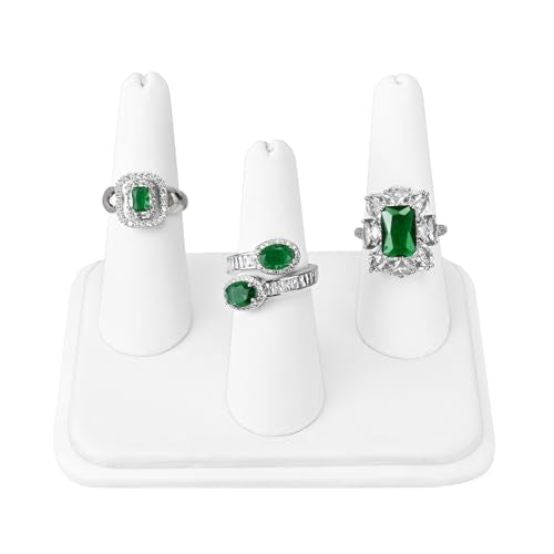 MOOCA Deluxe Leatherette 2 Pcs Set 3-Ring Organizer for Showcase Display Ring Finger Holder Jewelry Display Stands Showcase Jewelry Storage Counter, White PU Leatherette, 4 W x 3 1/4 D x 2 3/8 H inch - color: White Faux Leather, 3 Rings x 2