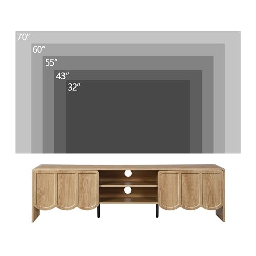 Modern 63" TV Stand, Wood Entertainment Center with Sliding Doors, Media Console for TVs Up to 70", TV Stand for Living Room, Natural - color: Natural
