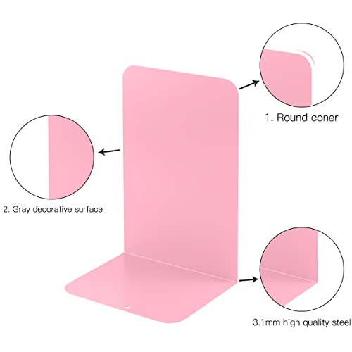 MSDADA Bookends, Book Ends for Book Shelves, Book Ends for Heavy Books,Metal Bookend Supports, Modern Minimalist Style Bookend, Pink(4Pairs) - color: Pink