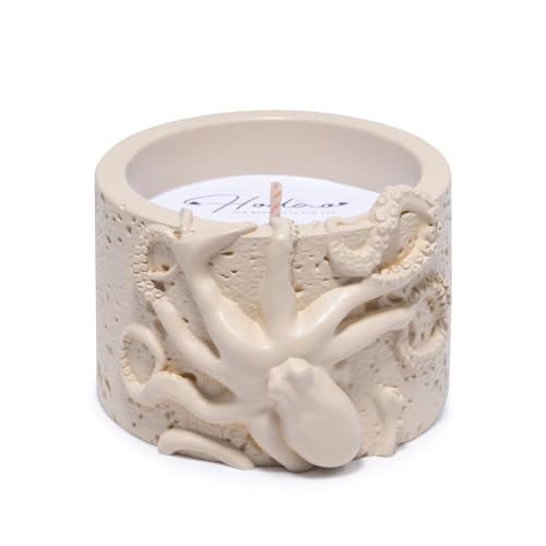Hodao Oceanic Serenity Handcrafted Aromatherapy Box with Candle & Decor – Beach Rock Sculpture with Sea Turtle, Seashells, for Home, Bathroom, Yoga Room Decor (Brown-Octopus) - color: Brown-octopus