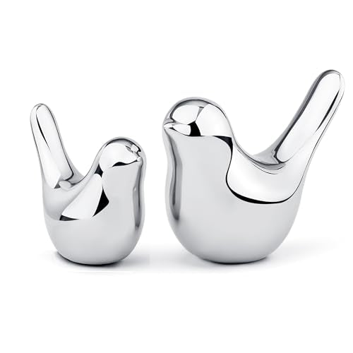Small Birds Figurine Silver Home Desk Decor Modern Style Knick Knacks Bird Statues Decorative Ornaments for Living Room, Bookshelf, Bedroom, Office Desktop, Cabinets(Silver Birds 2Pcs) - color: Silver