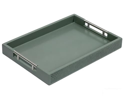 Serving Tray with Polished Metal Handles, 16.5''x12'' Rectangle Coffee Table Tray, Modern Decorative Tray, Large Ottoman Tray, Perfect for Storage and Display (Grey) - color: Gray