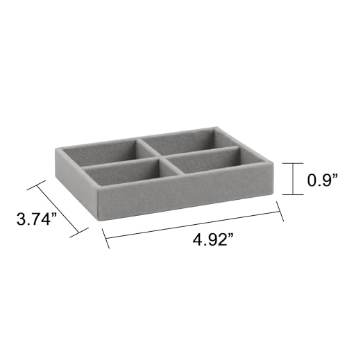 Frebeauty Small Jewelry Tray Set,Stackable Velvet Jewelry Organizer Tray,Mini Jewelry Drawer Organizer,Drawer Inserts,4.92 x 3.74 x 0.9 Inches,4 Grid Earring Organizer for Women(Set 2,Grey) - color: Grey, size: 4 Grids Set 2