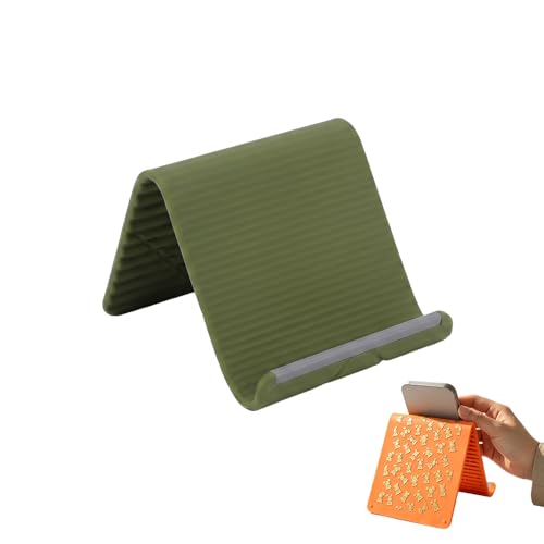 Silicone Phone Stand with Aluminum, Foldable Multi-Angle Adjustable Holder, Anti-Slip Desktop Stand for Phone Tablet Laptop, Portable Roll-Up Stand for Travel & Office (Green) - color: Green